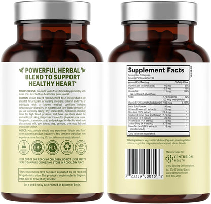 Premium Blood Pressure Support with Hawthorn and Hibiscus – 90 Capsules