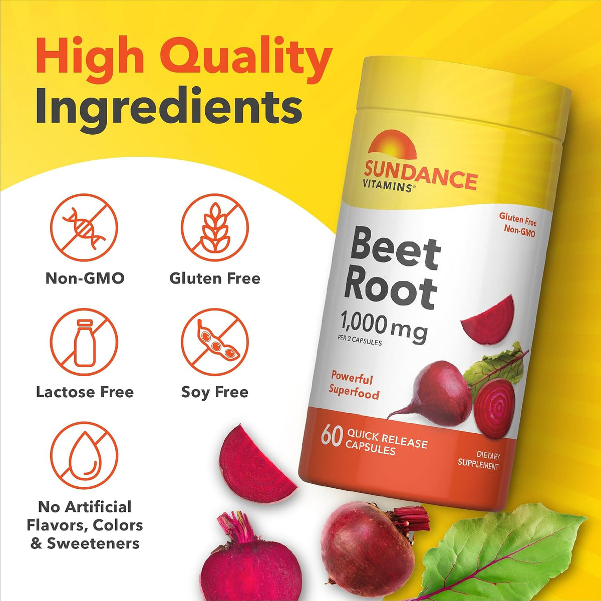 Sundance Beetroot Capsules | 1000mg | 60 Capsules | Superfood Extract | Non-GMO & Gluten-free Supplement - görsel 4