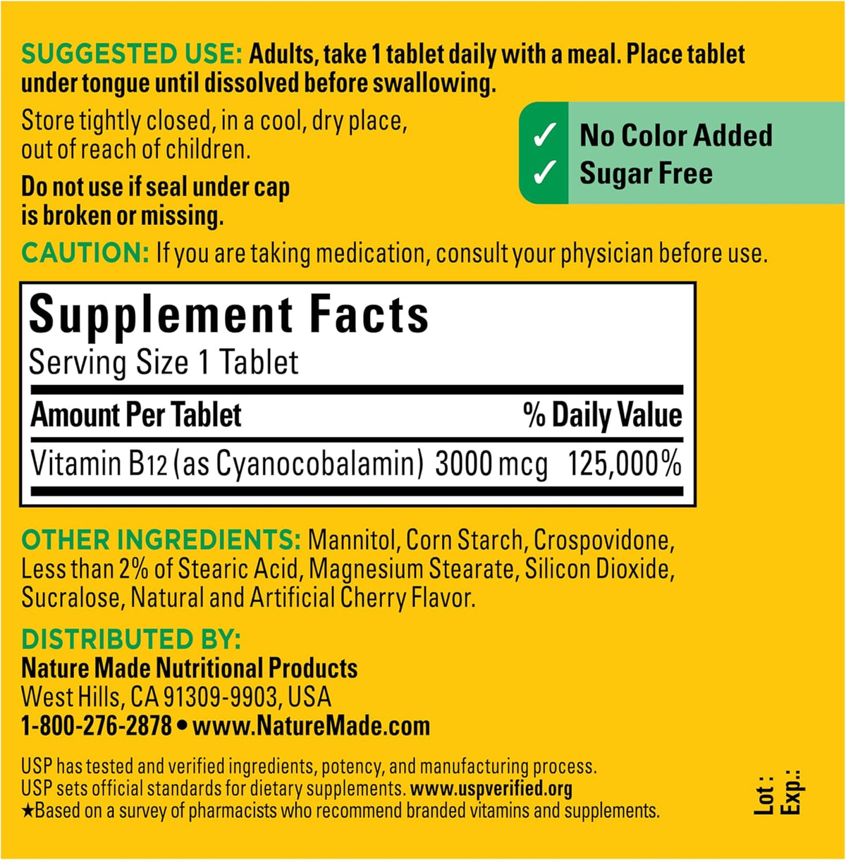 Nature Made Vitamin B12 3000 mcg Sublingual Fast Dissolve Tablets, 40 Count - görsel 8