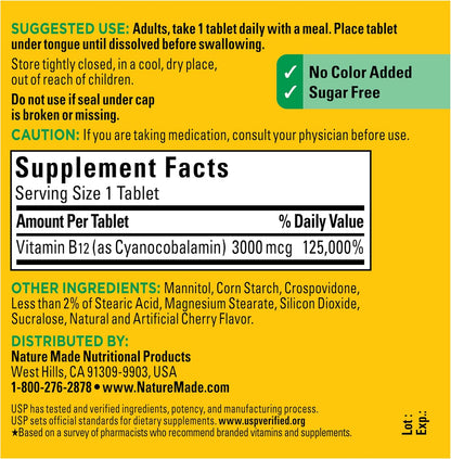 Nature Made Vitamin B12 3000 mcg Sublingual Fast Dissolve Tablets, 40 Count