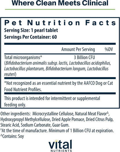 Vital Nutrients Pro Pets Probiotics for Dogs and Cats - 60 Micro Tablets