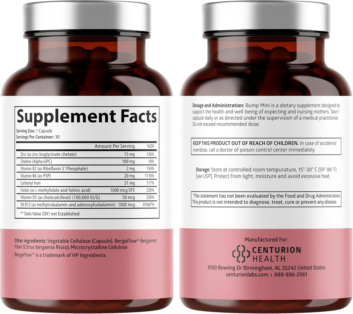 Centurion Health Bump Mini Complete Antenatal Vitamins for Women with Folate, Choline, Carbonyl Iron, Zinc, Vitamin D3 and Vitamin B12, 30 Capsules - görsel 2