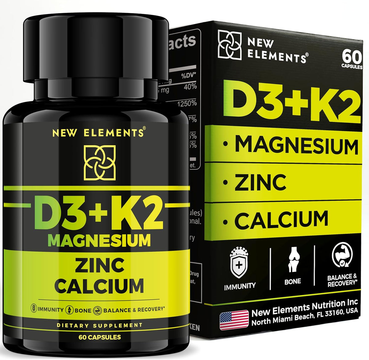 Vitamin D3 K2 with Magnesium Glycinate + Zinc & Calcium - 10,000 IU D3, 200mcg K2 (MK-7) - Vegan, Non-GMO - görsel 1
