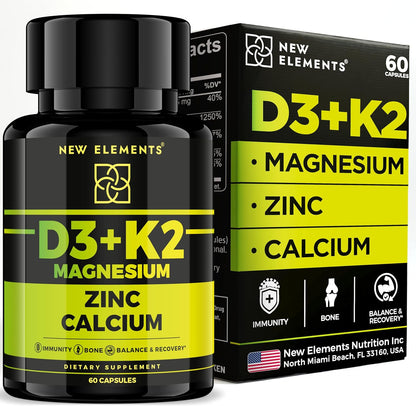 Vitamin D3 K2 with Magnesium Glycinate + Zinc & Calcium - 10,000 IU D3, 200mcg K2 (MK-7) - Vegan, Non-GMO