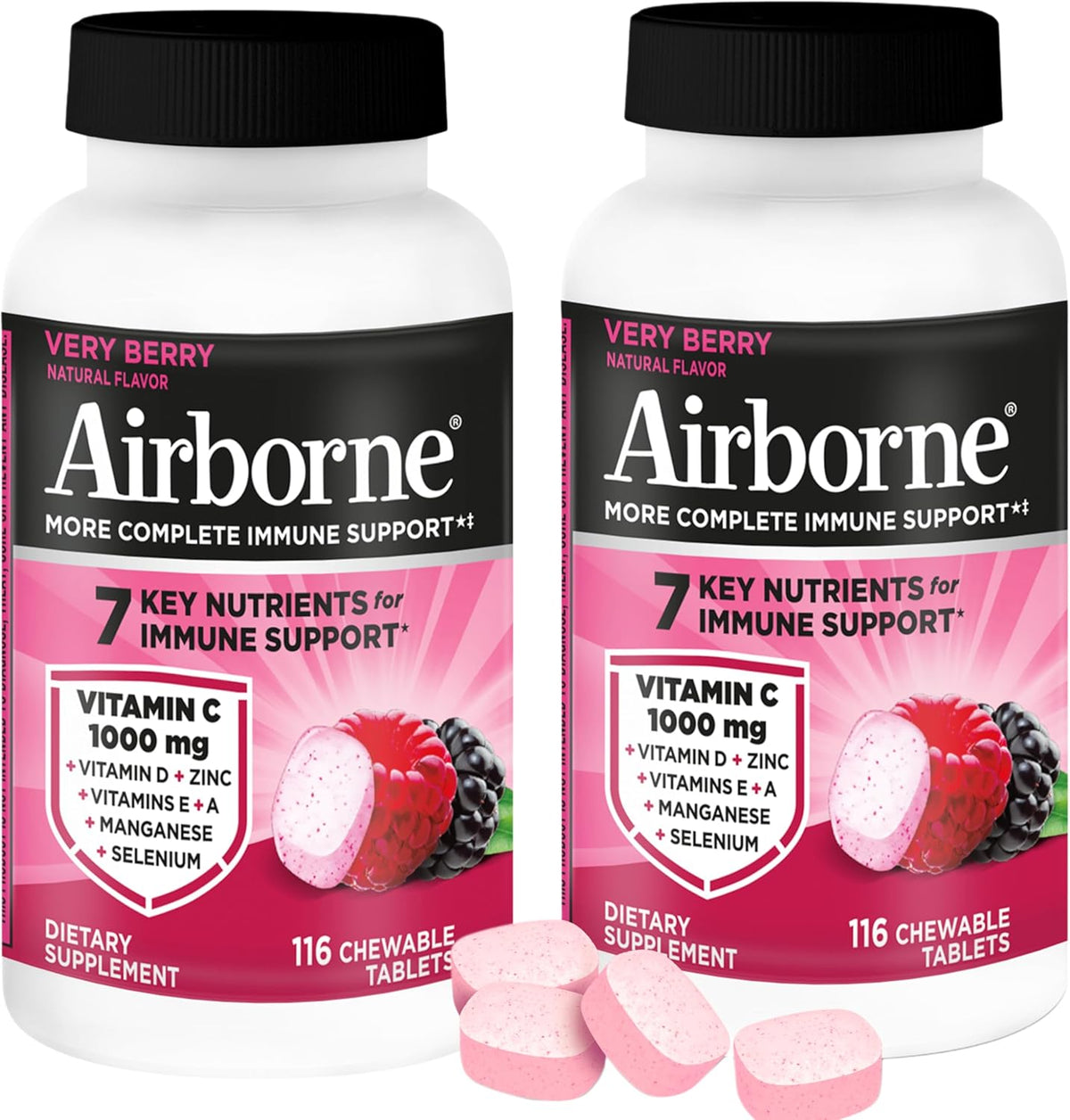 Airborne 1000mg Vitamin C + Zinc Chewable Tablets, Very Berry Flavour (2 Pack) - görsel 1