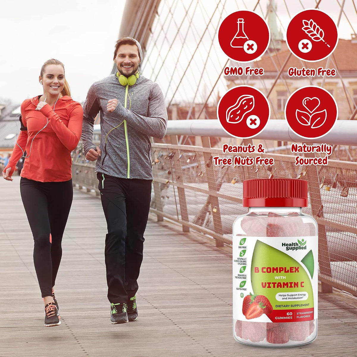 Strawberry Flavoured Vitamin B Complex Gummies – B Complex with Vitamin C – Helps Support Normal Nervous System Function and Energy Levels – Assists Normal Cognitive Function – Great Tasting and Easy to Swallow - görsel 4