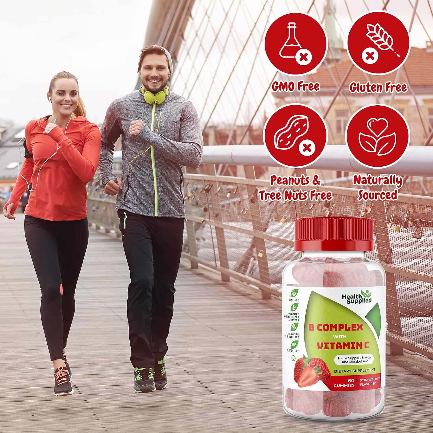 Strawberry Flavoured Vitamin B Complex Gummies - B Complex with Vitamin C - Contributes to Normal Nervous System and Energy Release - Supports Cognitive Function - Great Tasting and Easy to Swallow - görsel 4