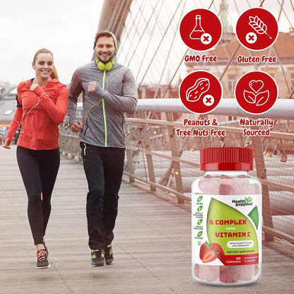 Strawberry Flavoured Vitamin B Complex Gummies - B Complex with Vitamin C - Contributes to Normal Nervous System and Energy Release - Supports Cognitive Function - Great Tasting and Easy to Swallow