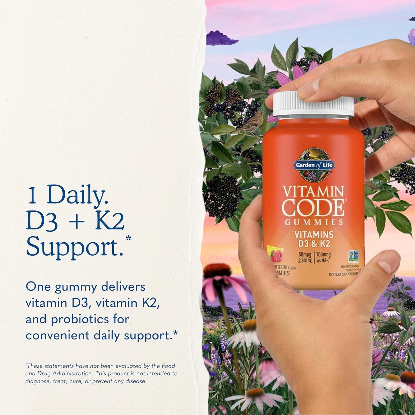 Garden of Life Vitamin Code D3 & K2 Gummies - 45 Gummies, Raspberry Lemon Flavour - görsel 7