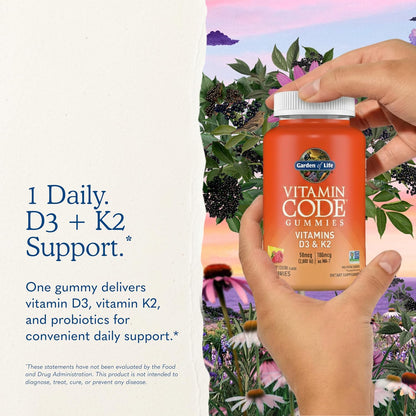 Garden of Life Vitamin Code D3 & K2 Gummies - 45 Gummies, Raspberry Lemon Flavour