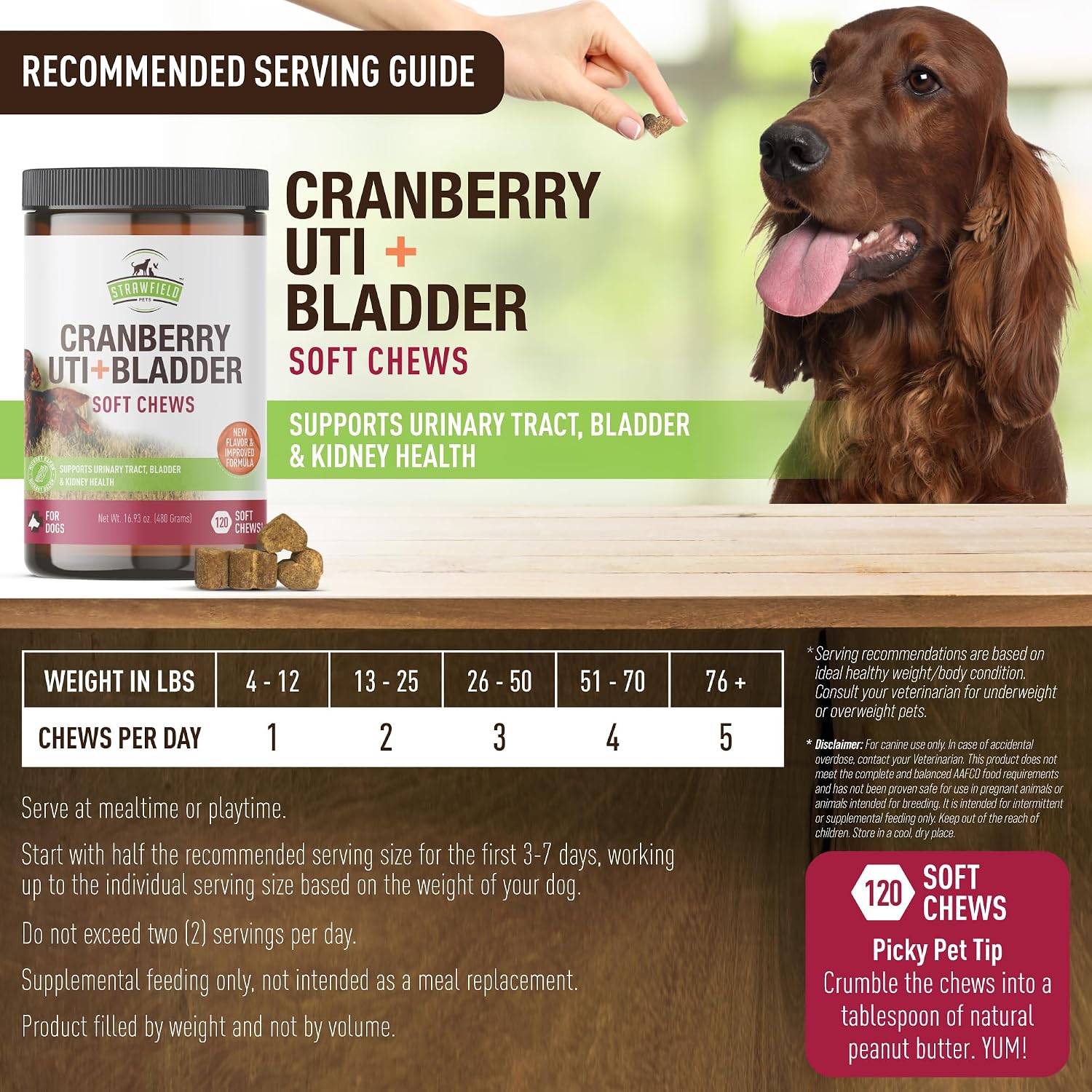 Strawfield Pets Cranberry Bladder and UTI Chews for Dogs - D-Mannose + Vitamin C for Urinary Tract Support, Bacon Flavoured Soft Chews (120 count) - görsel 4