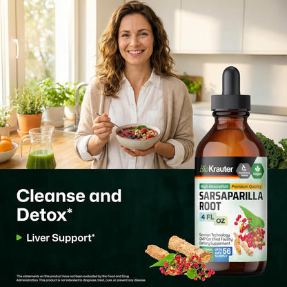 BIO KRAUTER® Sarsaparilla Root Extract 118 ml - Natural Liquid Supplement for Liver Support & Detox, Alcohol & Sugar Free, 56-Day Supply