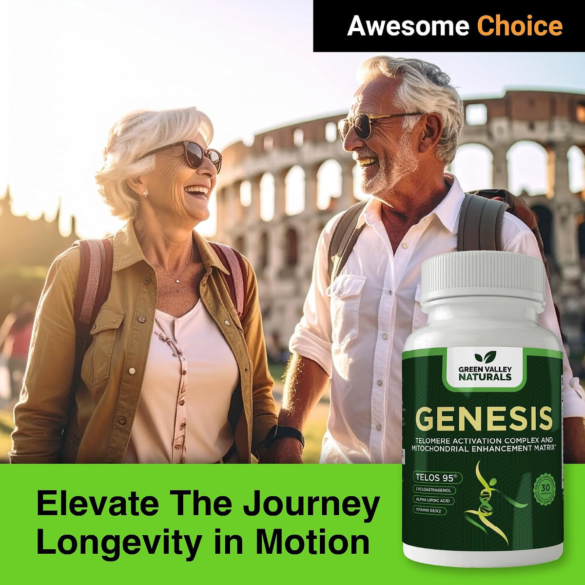 Genesis Telomere Length Supplement – Telos95® Astragalus Extract with CoQ10, D3, K2, ALA & Grape Seed | 30 Veg Capsules - görsel 5