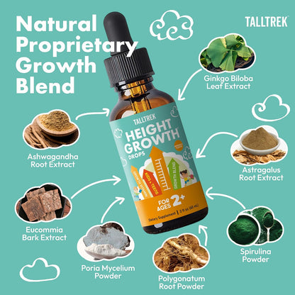 TallTrek Height Growth Supplement Drops for Kids & Teens – Bone Growth & Immune Support with Vitamins D3, K2, Zinc & Calcium – Gluten-free Vegan Pineapple Flavour