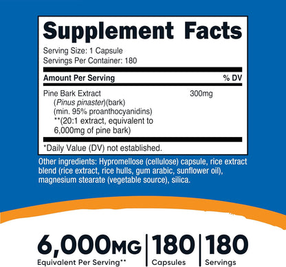 Nutricost Pine Bark Extract - 180 Capsules (300 mg per Serving, 95% Proanthocyanidins)
