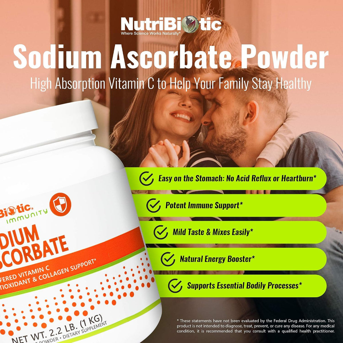 NutriBiotic Sodium Ascorbate Buffered Vitamin C Powder, 1 kg – Vegan, Non-Acidic, Easier on Digestion - görsel 3