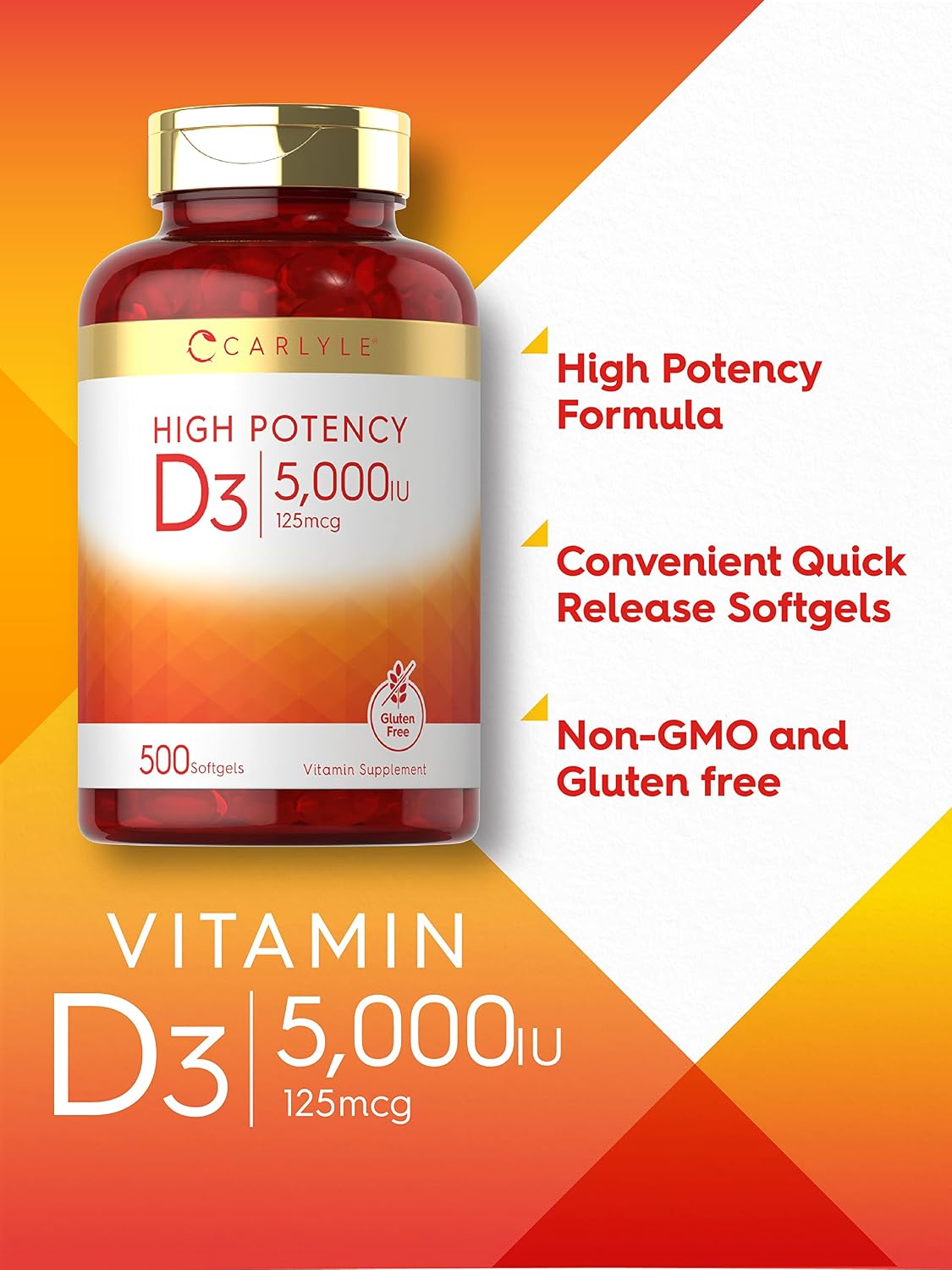 Carlyle Vitamin D3 5000 IU Softgels, 500 Count - görsel 3