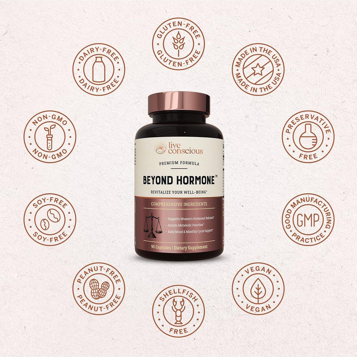 Live Conscious Beyond Hormone Daily Menopause & PMS Supplement - Metabolism Support & Healthy Oestrogen Balance for Women - Berberine, DIM, Chasteberry, Maca Root, Myo & D-Chiro-Inositol - 90 Capsules - görsel 5