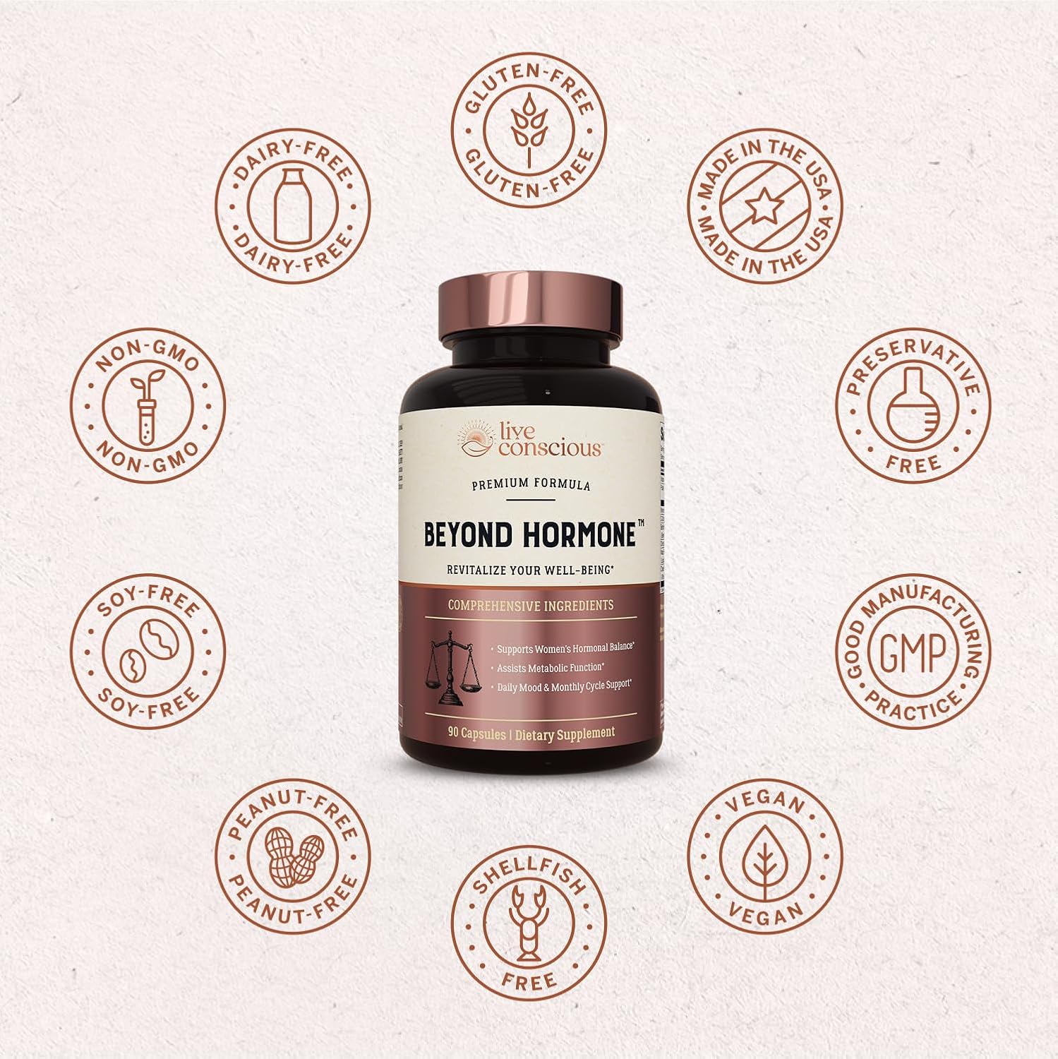 Live Conscious Beyond Hormone Daily Menopause & PMS Supplement - Metabolism Support & Healthy Oestrogen Balance for Women - Berberine, DIM, Chasteberry, Maca Root, Myo & D-Chiro-Inositol - 90 Capsules - görsel 5