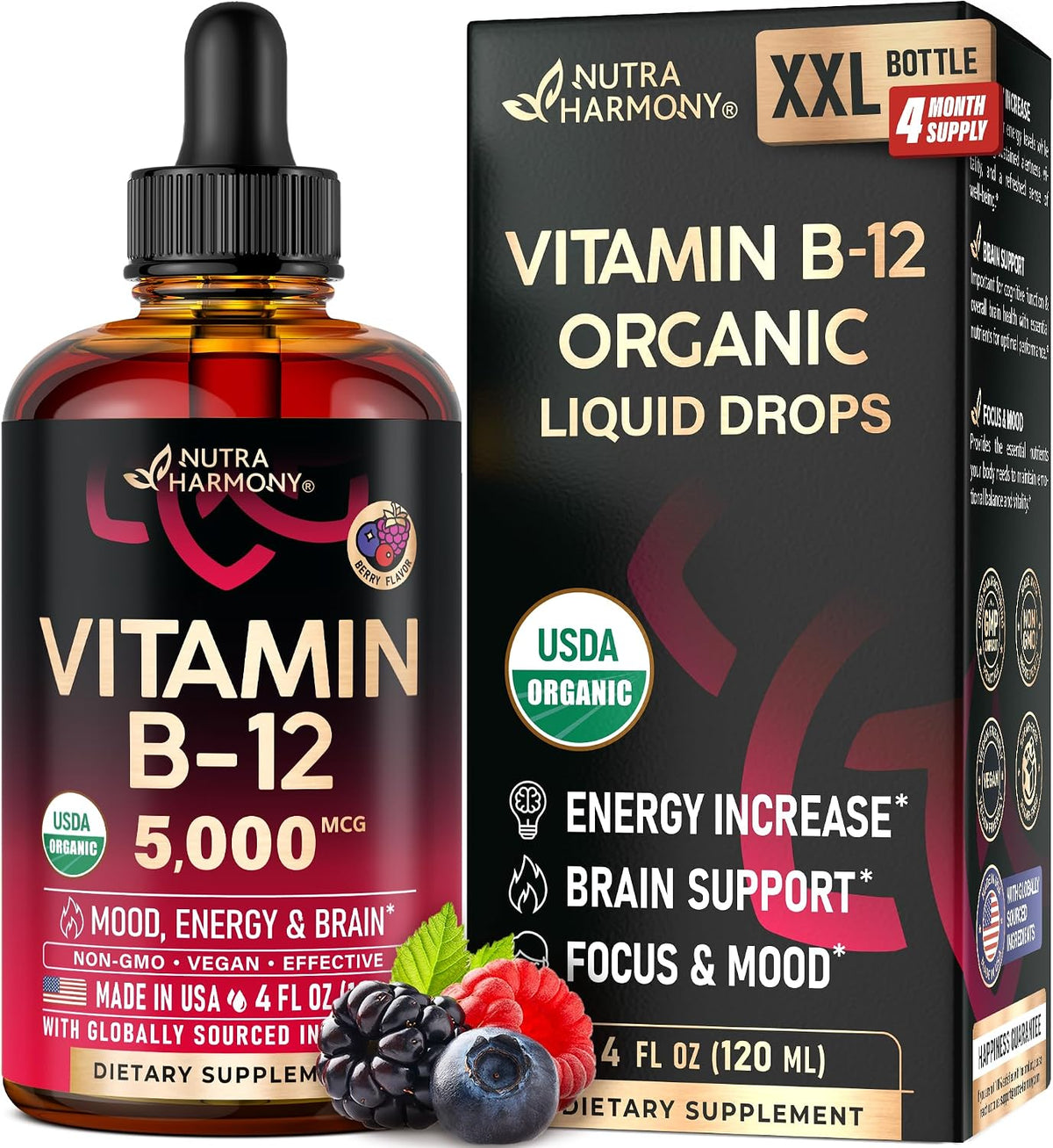 USDA Organic Vitamin B12 Sublingual Spray – 5000 mcg Methylcobalamin – Vegan Liquid Supplement – 60 ml - görsel 10