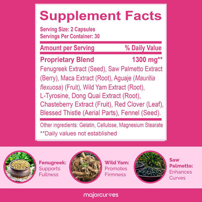 Bust Booster Breast Enhancement Pills – Natural Supplement for Breast Fullness, Firmness, Curvy Silhouette, and Cleavage Volume – Made in the USA