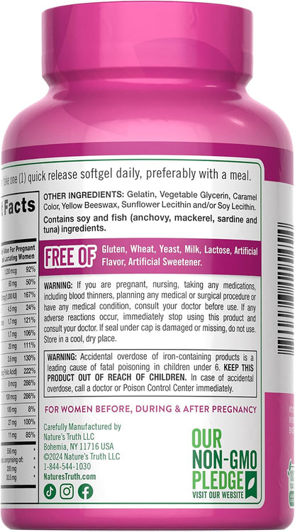 Nature's Truth Prenatal Vitamin for Women | 120 Softgels | Non-GMO & Gluten-free Multivitamin Supplement with DHA and Folic – Image 7