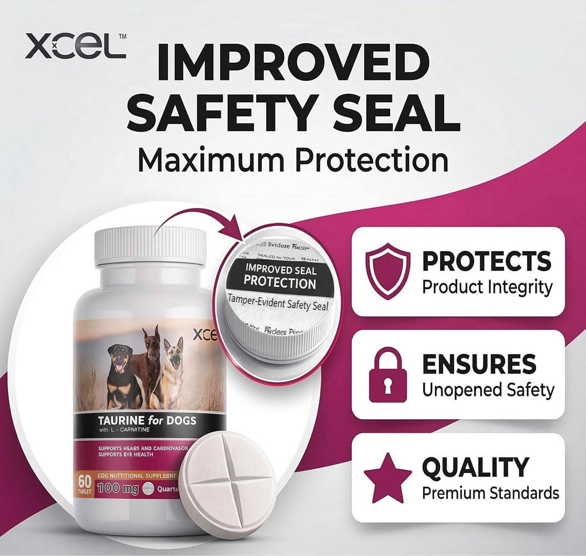XCEL Taurine for Dogs 1000 mg with L-Carnitine, Quarter-Scored Tablets - görsel 3