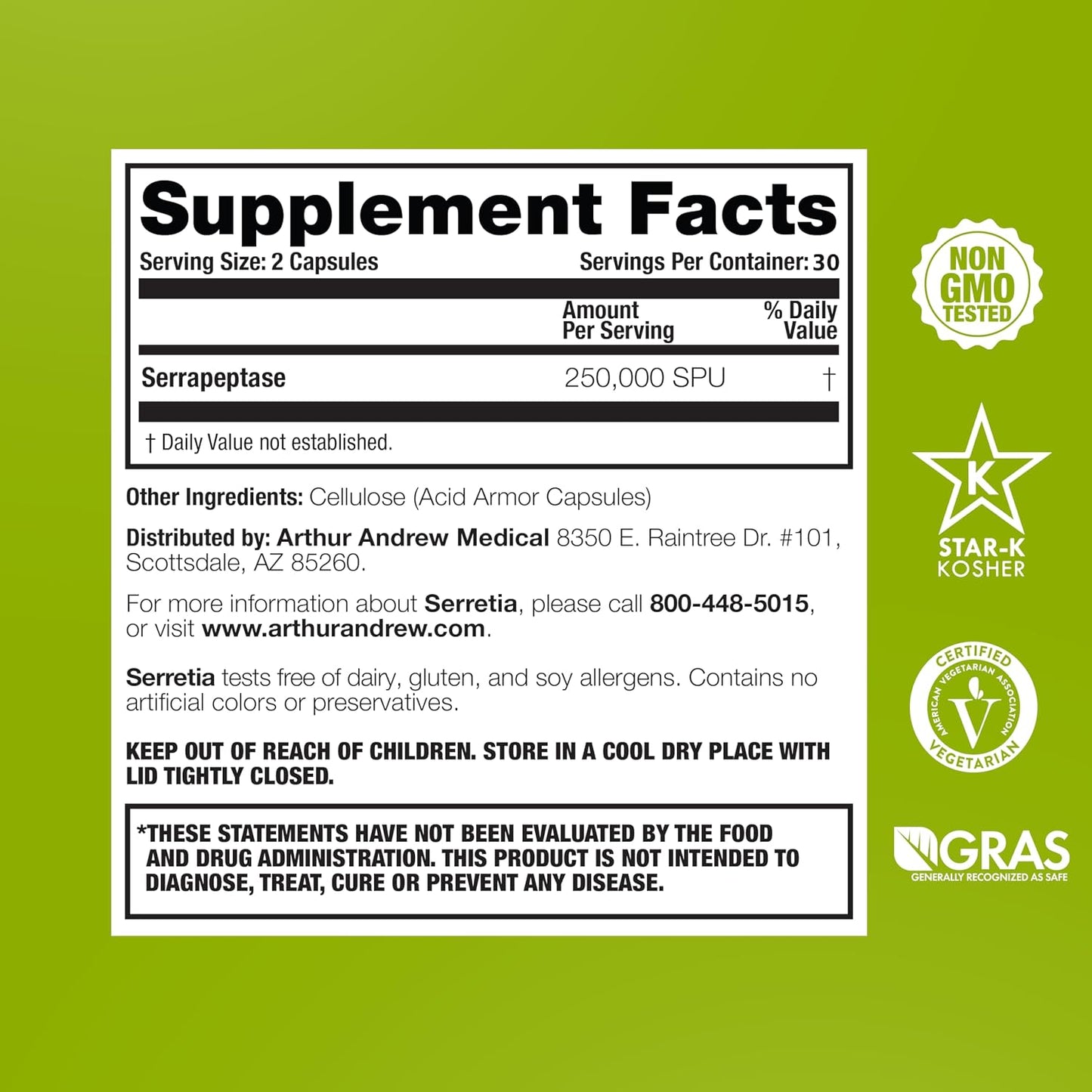 Arthur Andrew Medical Serretia – Serrapeptase Formulation for Muscle and Sinus Support (180 Capsules) - görsel 2