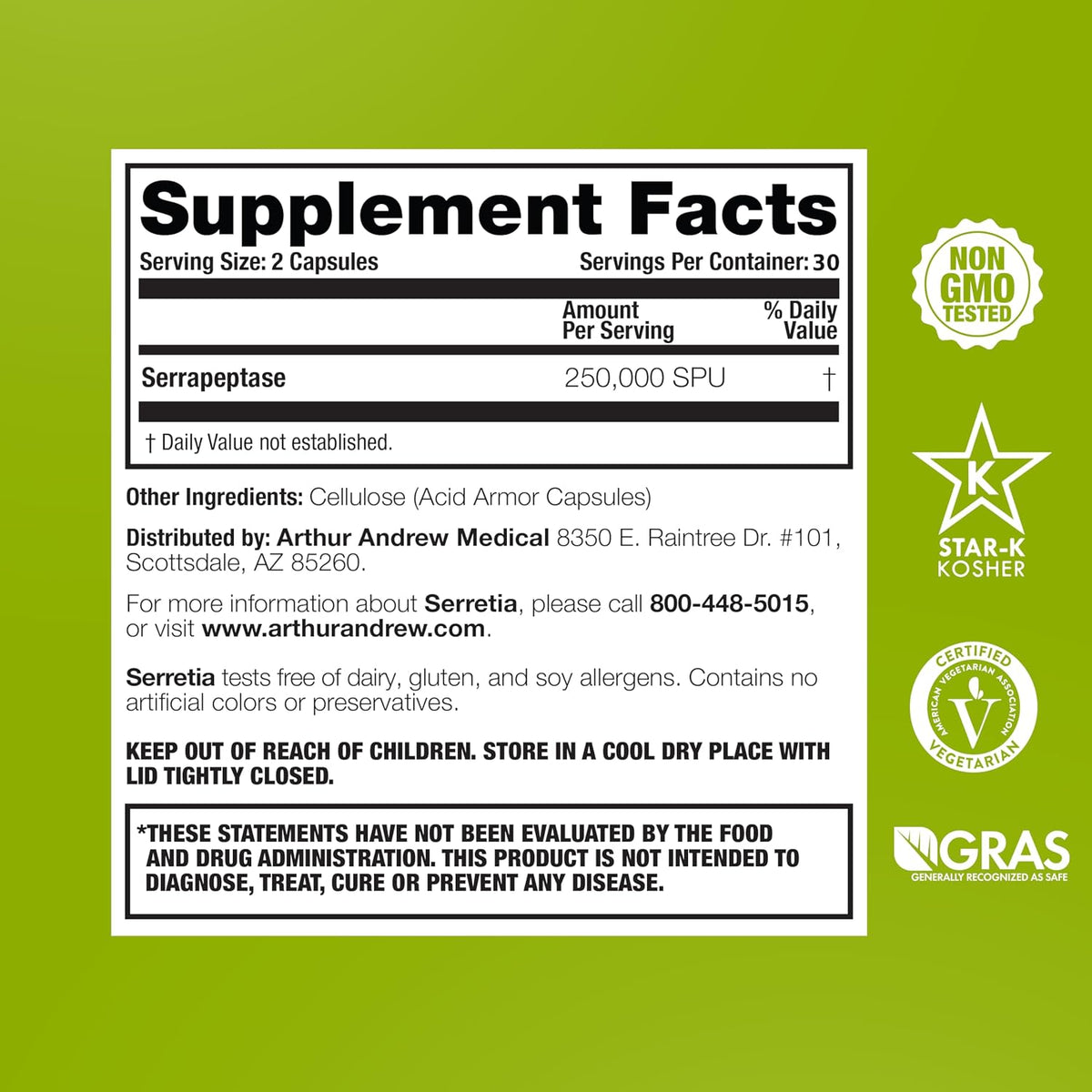Arthur Andrew Medical Serretia – Serrapeptase Formulation for Muscle and Sinus Support (180 Capsules) - görsel 2