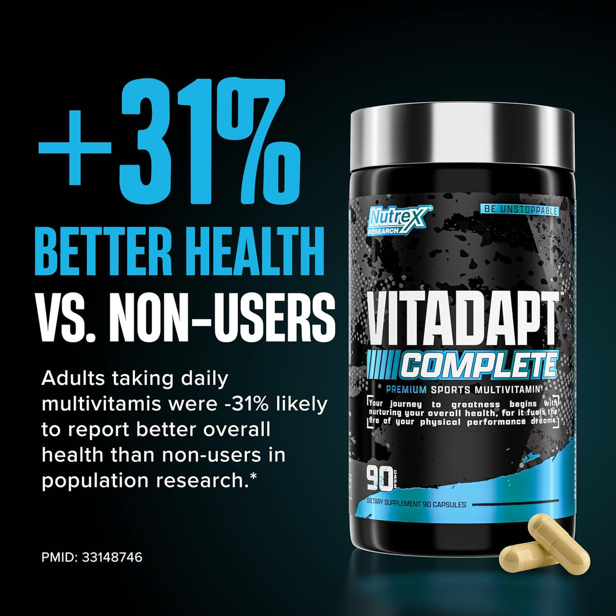 Nutrex Research Vitadapt Complete Sports Multivitamin for Men - 24 Vitamins, KSM-66 Ashwagandha & Minerals (90 Capsules) - görsel 7