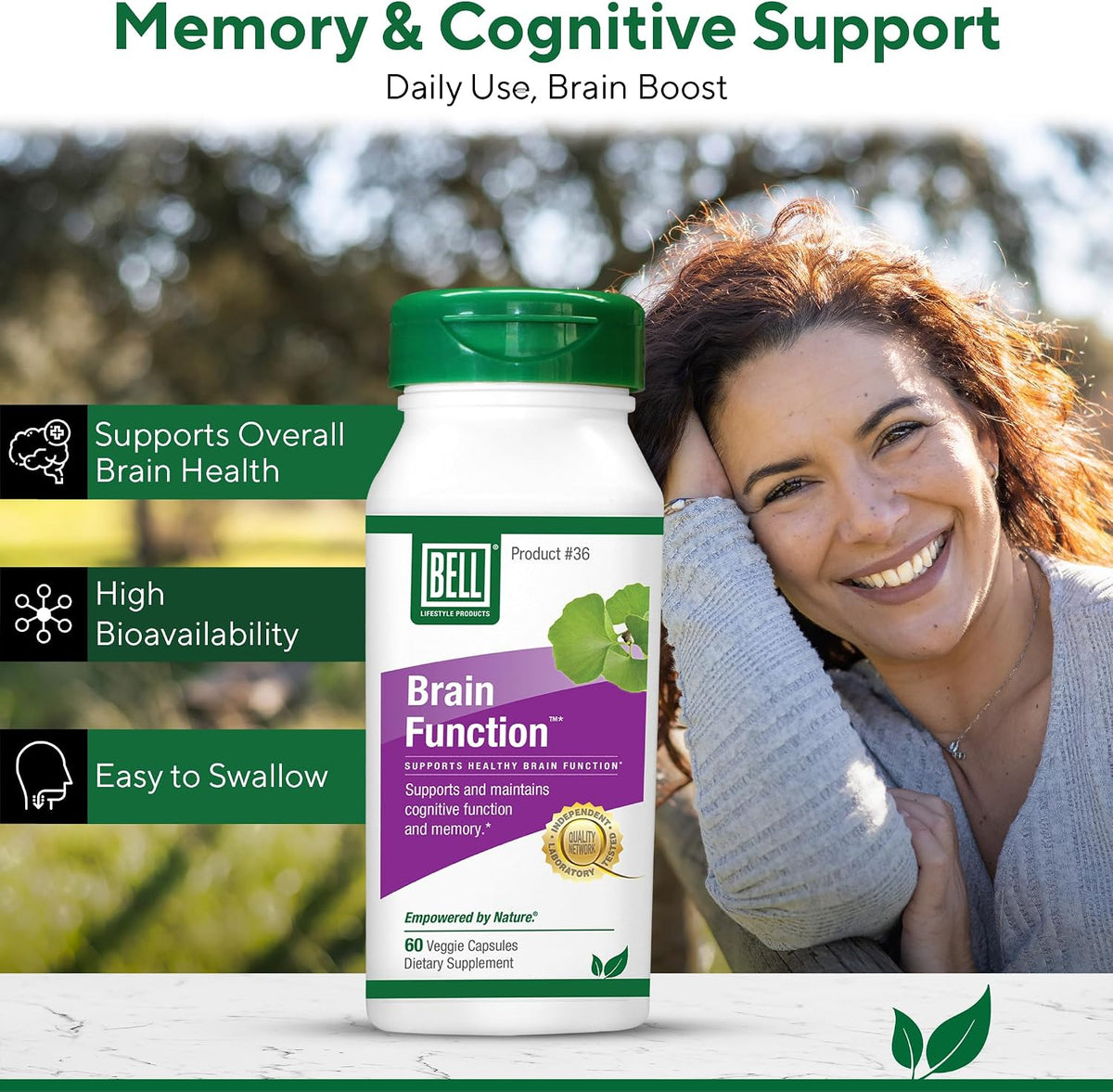 Bell Brain Function Lifestyle – Cognitive Health Support with Ginkgo, Vitamin B12, Folate (60 Vegetarian Capsules) - görsel 5