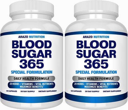 Arazo Nutrition Blood Sugar 365 Supplement – Supports Normal Energy Levels, 120 Capsules (60-Day Supply)