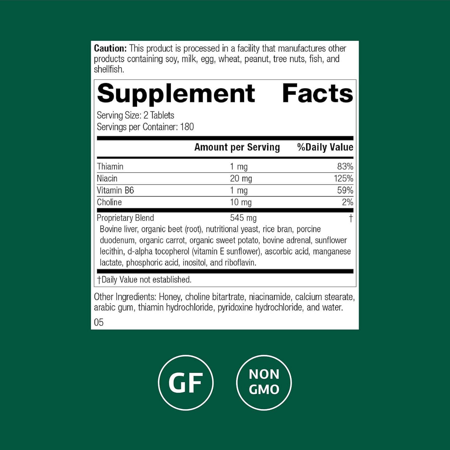 Standard Process Cataplex B-GF - Whole Food B-Complex, 360 Tablets - görsel 2