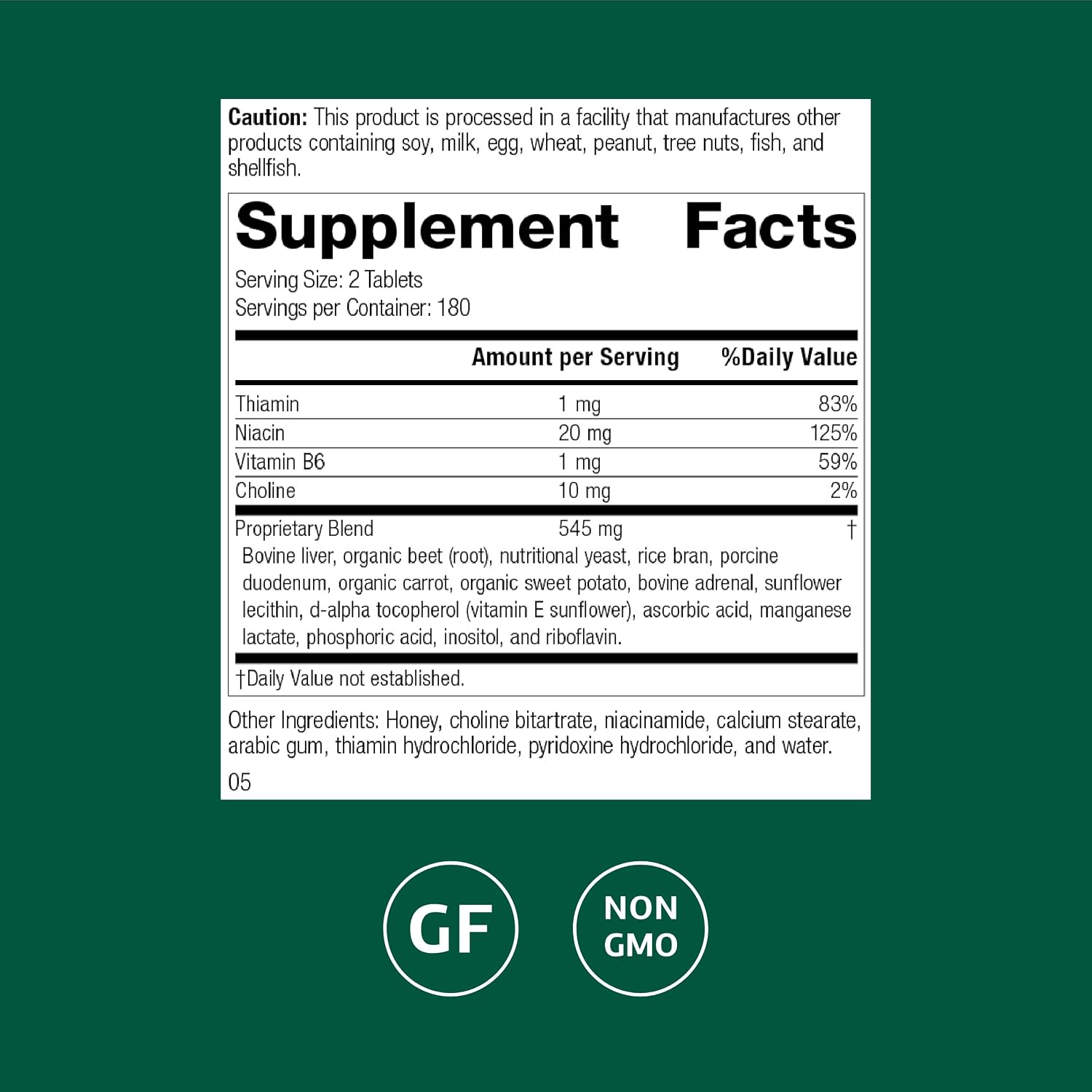 Standard Process Cataplex B-GF - Whole Food B-Complex, 360 Tablets - görsel 2