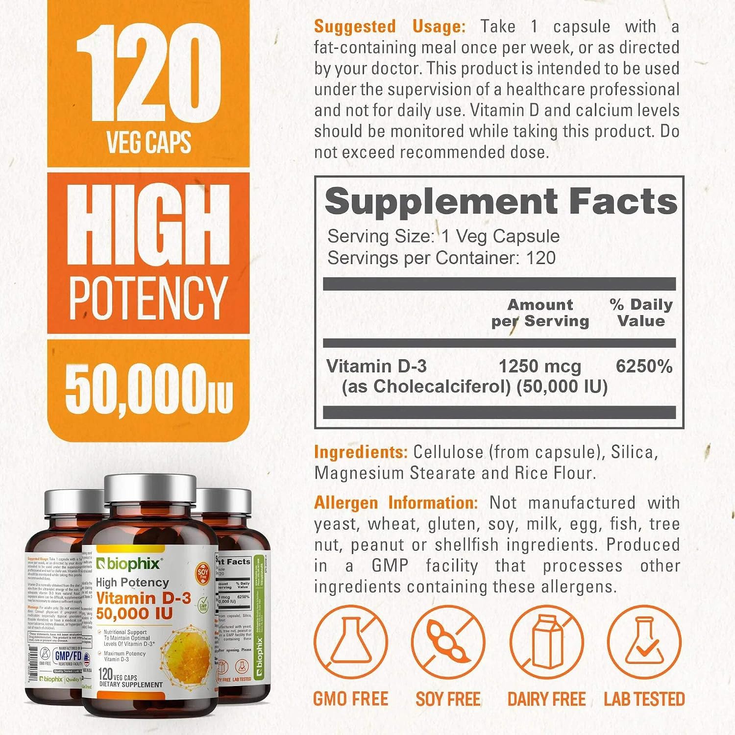 biophix Vitamin D3 10,000 IU High-Potency 120 Softgels - görsel 6