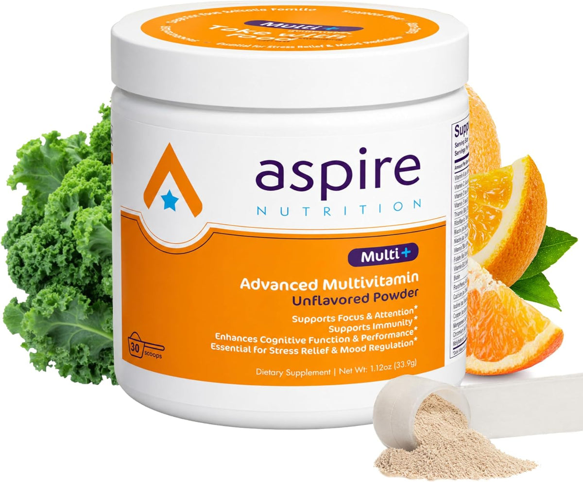 Aspire Multi+ Advanced Multivitamin Powder for Kids, Men & Women - Unflavoured - görsel 1