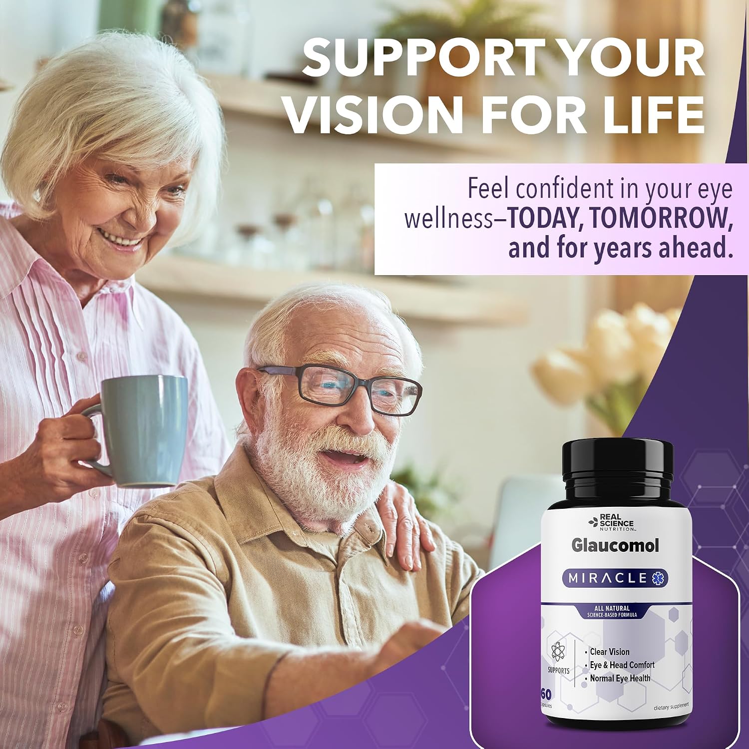 Real Science Glaucomol Miracle - Natural Eye Vitamins & Eye Supplements for Optic Nerve & Ocular Circulation Support – with Vitamins C, D & B12 for Vision Clarity & Eye Comfort – Made in USA, 60 Caps - görsel 5