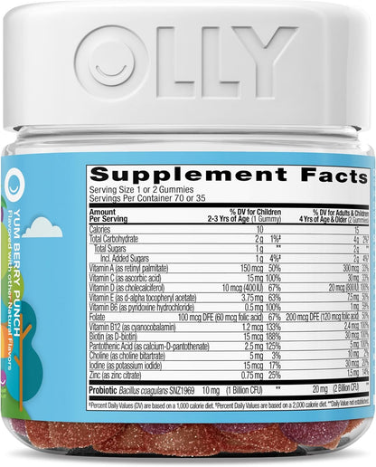 OLLY Kids Multivitamin & Probiotic Gummy - Berry - 70 Gummies