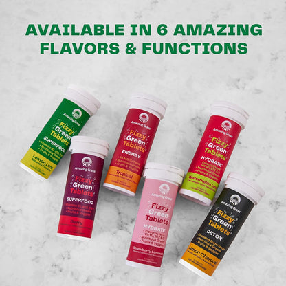 Amazing Grass Fizzy Green Tablets Superfood: Organic Green Superfood Fizzy Tablets, Lemon Lime, 30 Tablets (3 Tubes)