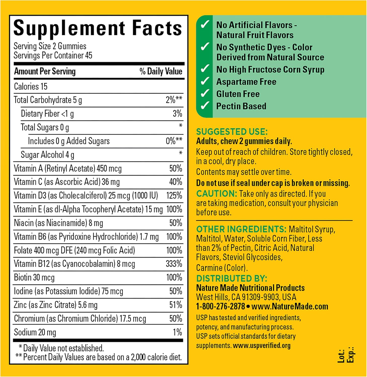 Nature Made Zero Sugar Multivitamin Gummies, 90 Gummies - görsel 7