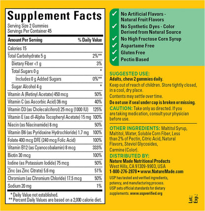 Nature Made Zero Sugar Multivitamin Gummies, 90 Gummies