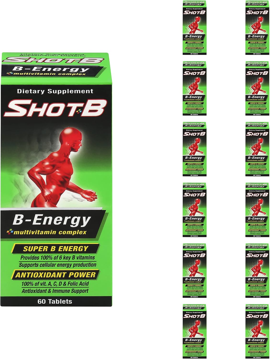 Shot B Energy Multivitamin - 60 Tablets (Pack of 12) - görsel 1