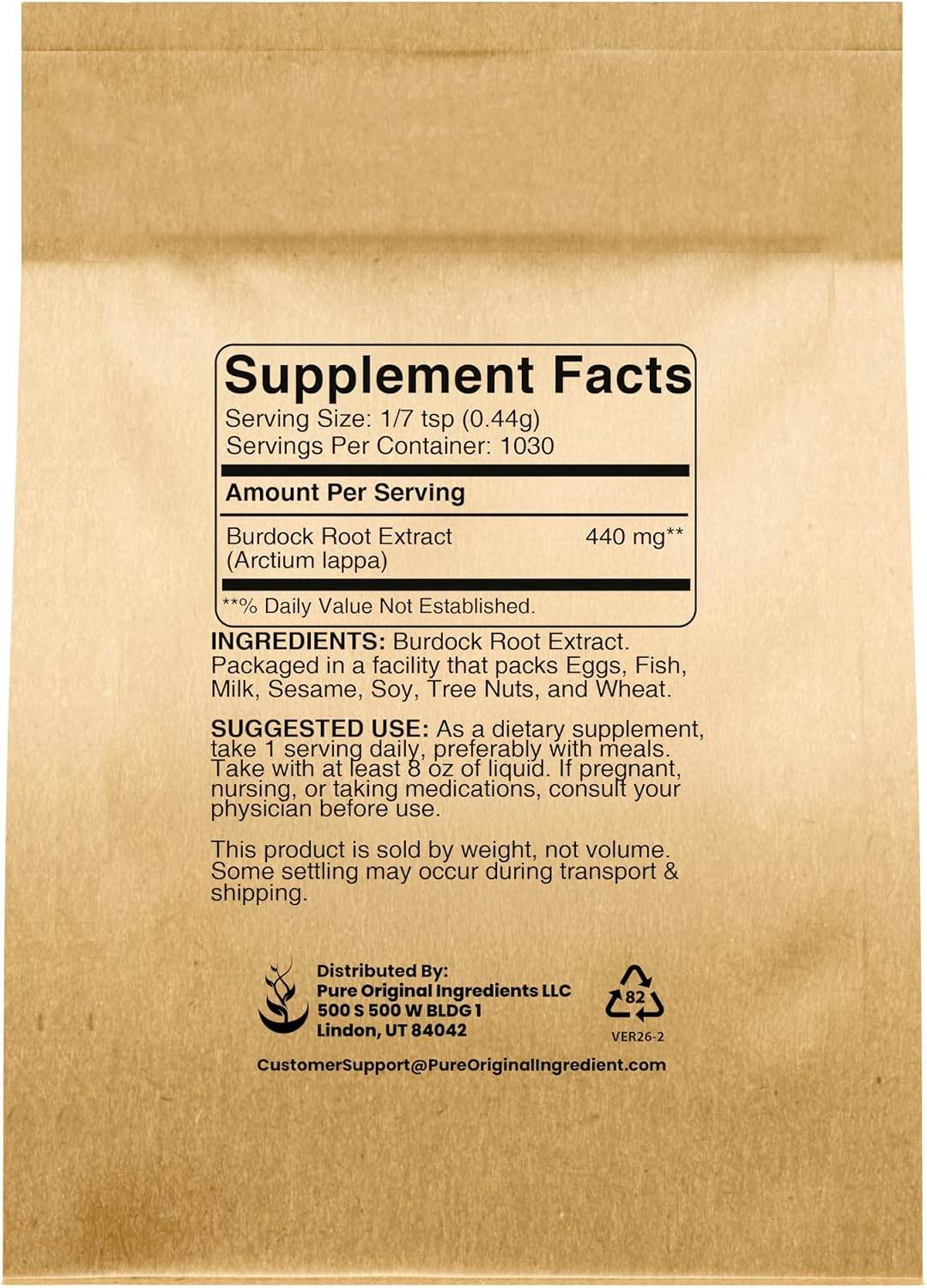 Pure Original Ingredients Burdock Root Extract (454 g) – Lab-Verified, Non-GM - görsel 2