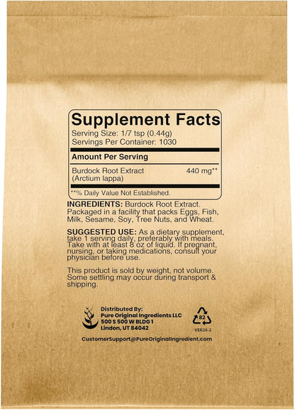 Pure Original Ingredients Burdock Root Extract (454 g) – Lab-Verified, Non-GM