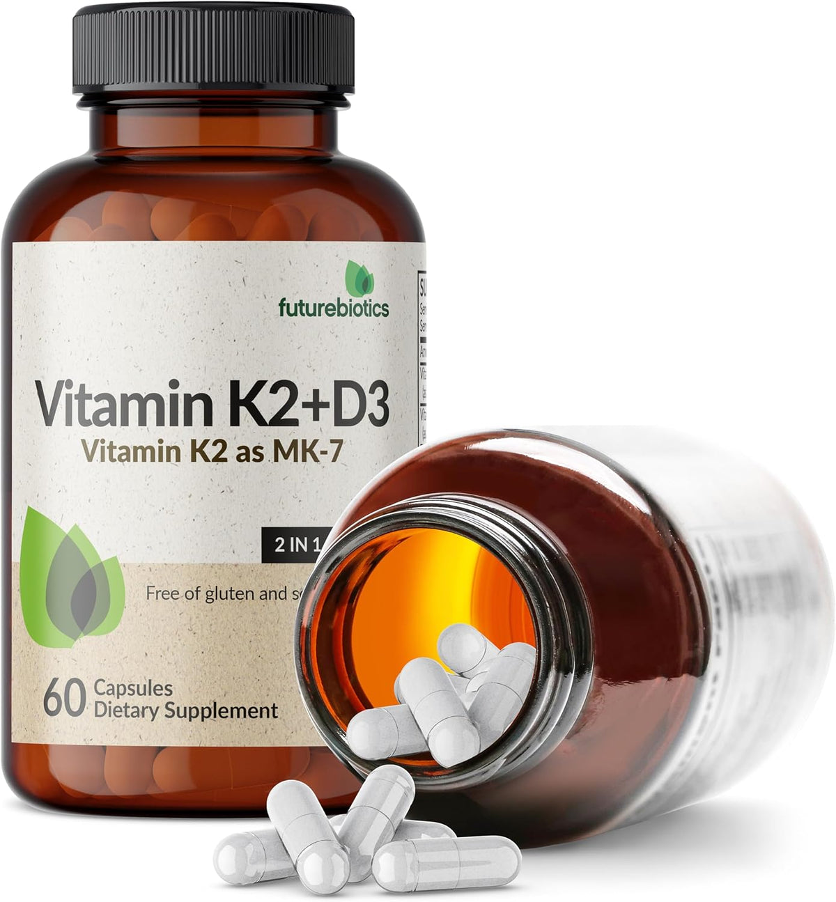 Futurebiotics Vitamin K2 (MK-7) with D3 - 5000 IU Vitamin D3 & 90 mcg Vitamin K2 MK-7 - Non-GMO Formula - 60 Vegetarian Capsules - görsel 6