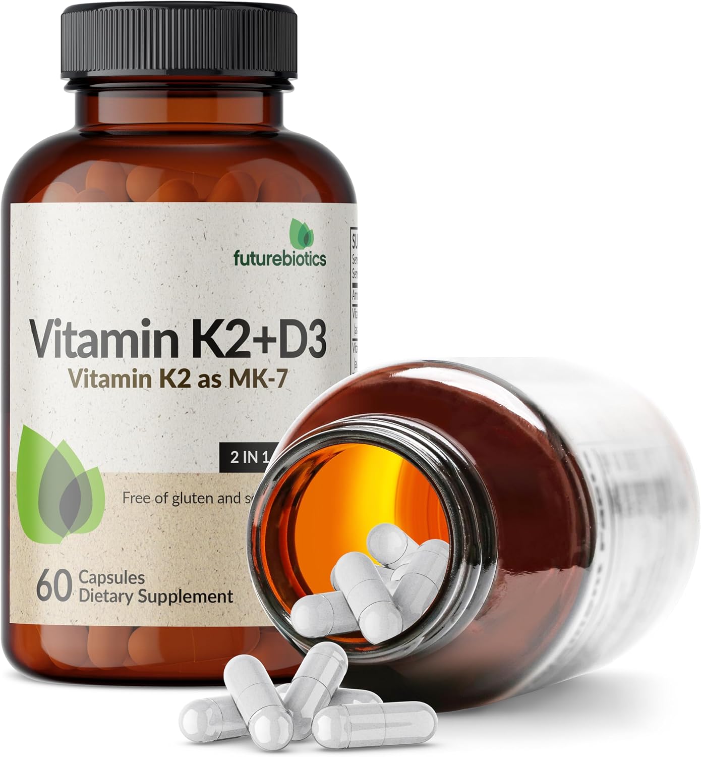 Futurebiotics Vitamin K2 (MK-7) with D3 - 5000 IU Vitamin D3 & 90 mcg Vitamin K2 MK-7 - Non-GMO Formula - 60 Vegetarian Capsules - görsel 6