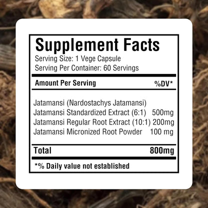 Jatamansi Capsules - Nardostachys Jatamansi Herbal Supplement for Relaxation and Hair Wellness - 60 Vegan Capsules (800 mg each)