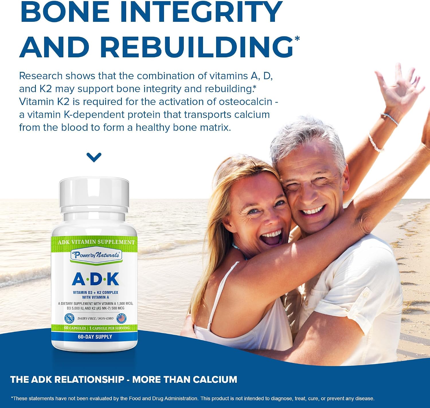 Power By Naturals ADK Vitamin Supplement – Vitamins A, D3 & K2 MK-7 for Bone Health & Calcium Absorption – 120 Capsules (Pack of 2) - görsel 5