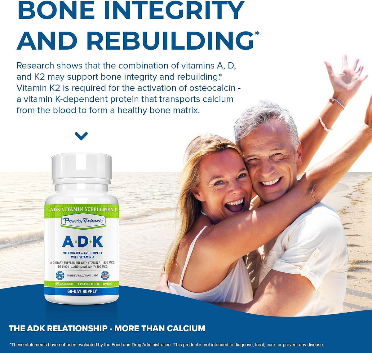 Power By Naturals ADK Vitamin Supplement - Vitamins A, D3, K2 MK-7 - 60 Capsules - görsel 5
