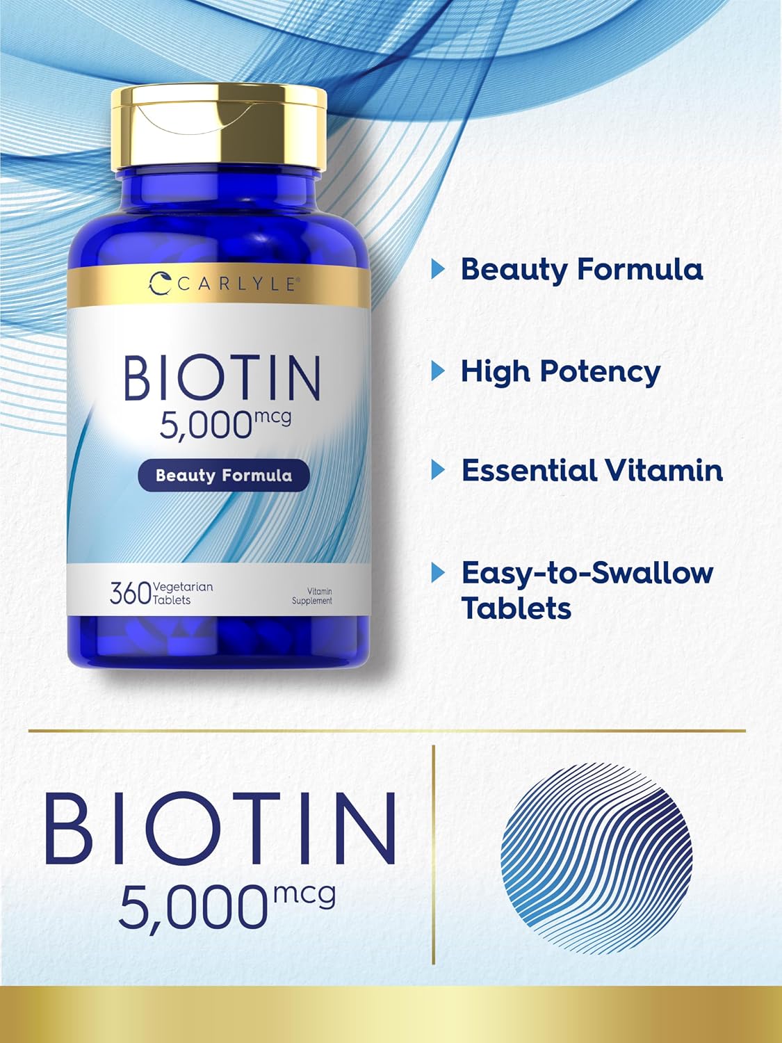 Carlyle Biotin 5000mcg - 360 Vegetarian Tablets - Hair, Skin & Nails Formula - görsel 3